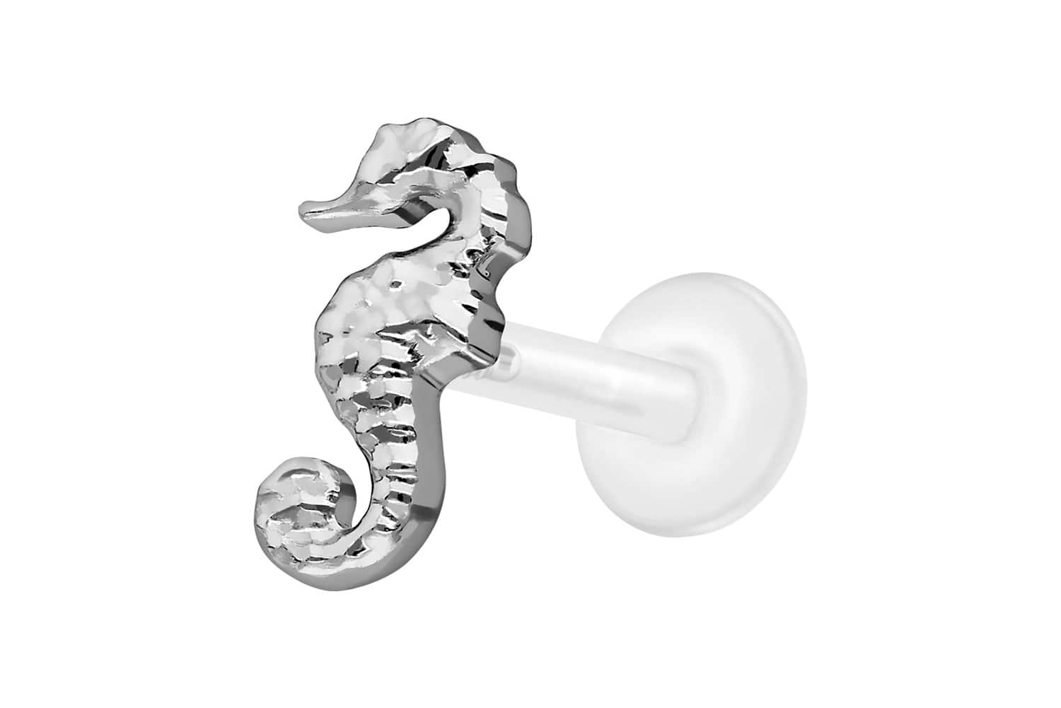 PTFE Labret Piercing mit Innengewinde + Titan-Aufsatz SEEPFERDCHEN